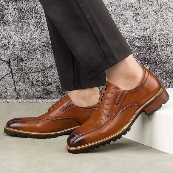 Men\'s Brown Oxfords Luxury Business Casual Shoes Men\'s Lace-up Fashion Shoes